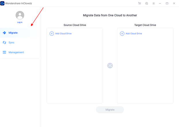 Sign in InClowdz for Migrate Function