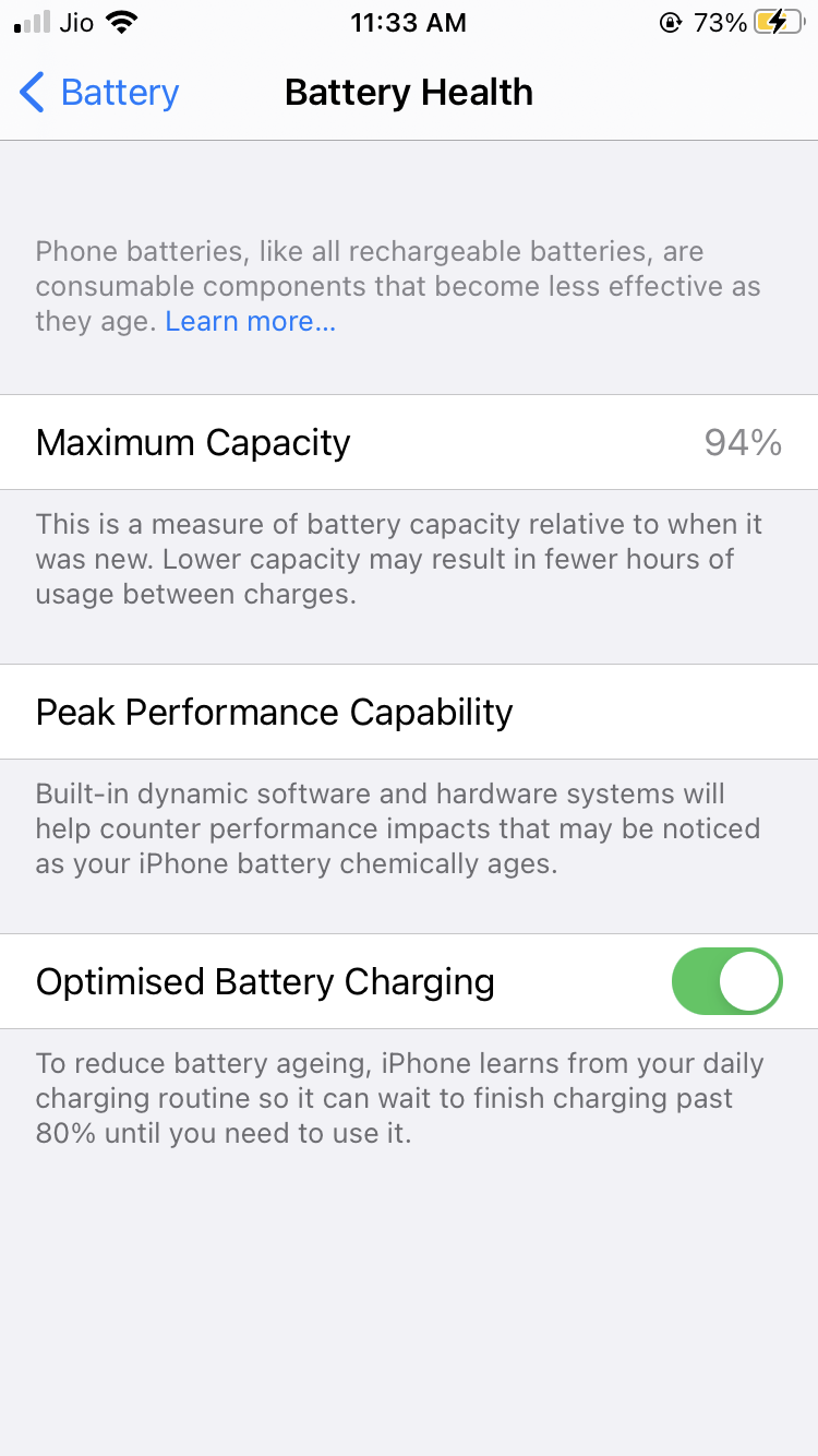 Disable Optimized Battery Charging